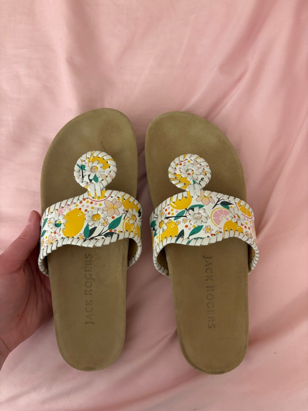 JACK ROGERS LEMON PRINTED JACKS COMFORT SANDALS SZ 8M